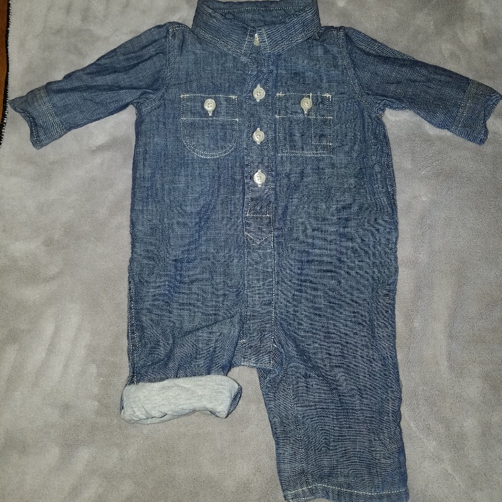 Baby Gap 0-3 months Lined blue jean romper
